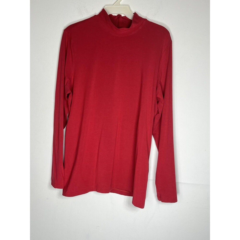 Chico's Shirt Womens 2 Large Red Mock Neck Long Sleeve Stretch Basic Tee Top
